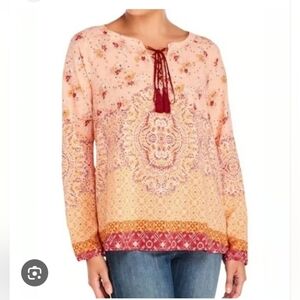 Anthropologie Sanctuary Sunshine Print Split Neck Blouse S